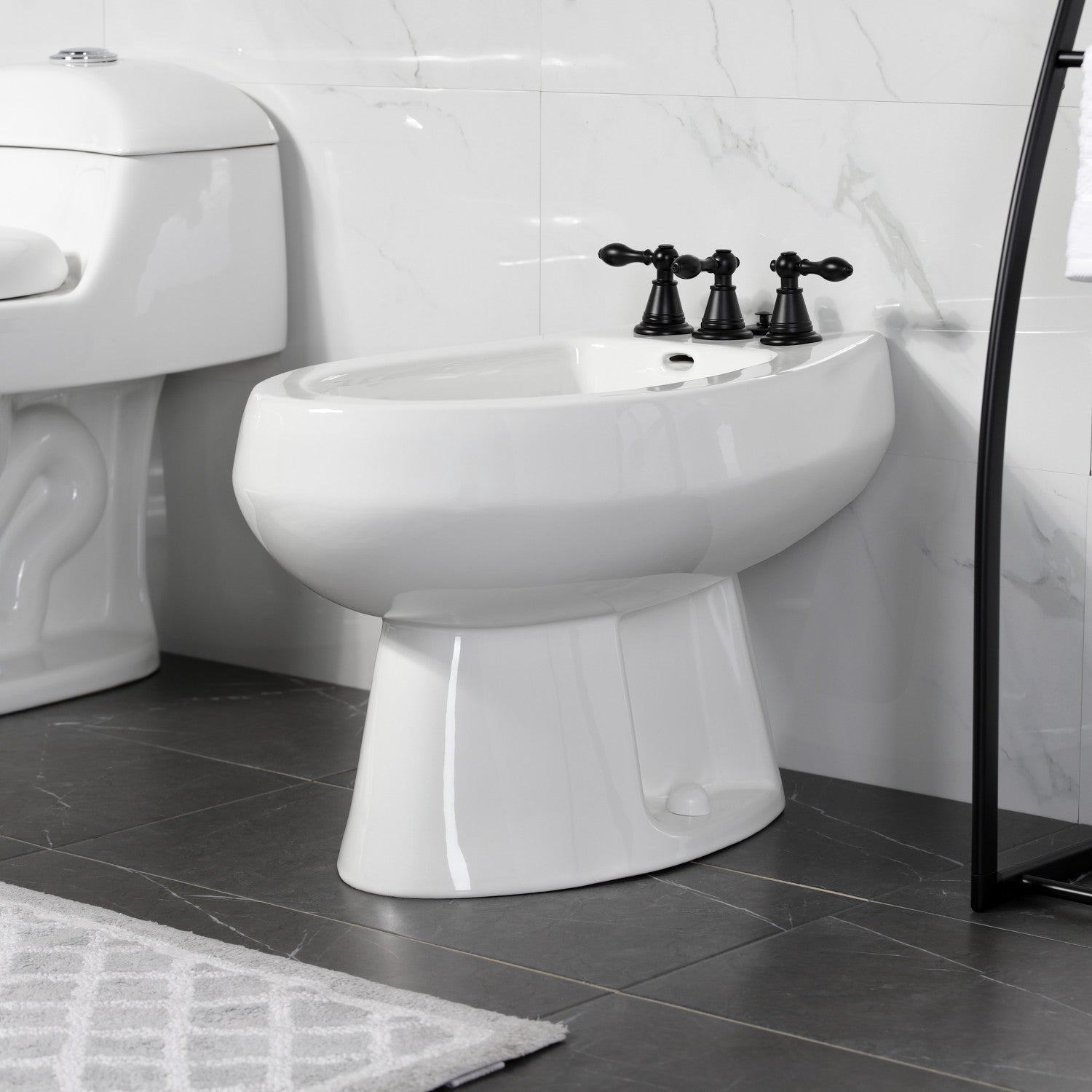 Kingston Heirloom KB320AL - Victorian Three-Handle Deck Mount Vertical Spray Bidet Faucet with Brass Pop-Up, Matte Black — thumbnail 2